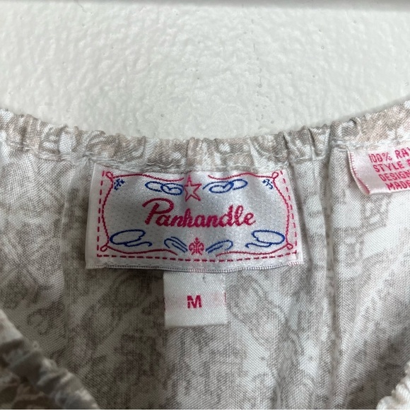 Panhandle Women Top Medium Peasant Boho Cottage Southwestern Scoop Neck Tan - Picture 10 of 11